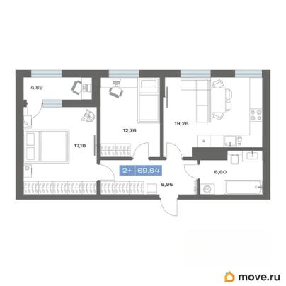 2-комн. квартира, 69.69 м&sup2;