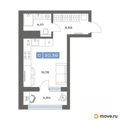 студия, 30.39 м&sup2;