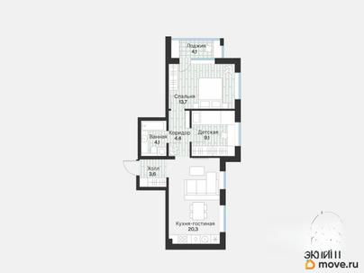 2-комн. квартира, 57.23 м&sup2;