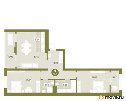 3-комн. квартира, 95.4 м&sup2;
