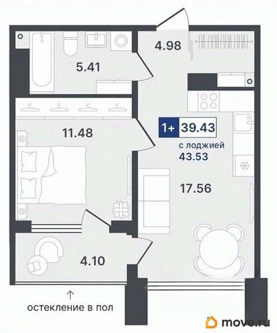 2-комн. квартира, 57.48 м&sup2;