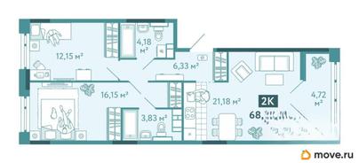 2-комн. квартира, 68.54 м&sup2;