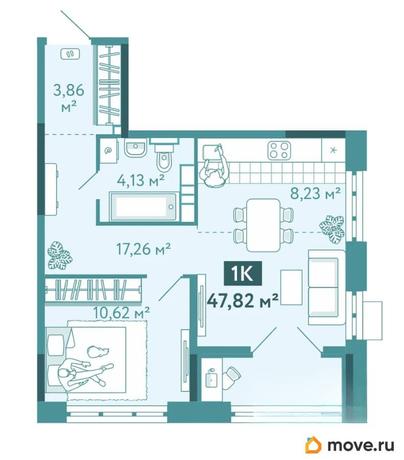 1-комн. квартира, 47.82 м&sup2;
