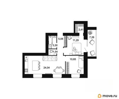2-комн. квартира, 65.34 м&sup2;