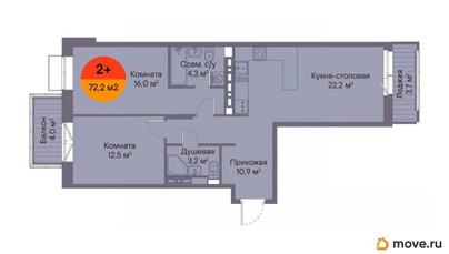 2-комн. квартира, 72.2 м&sup2;