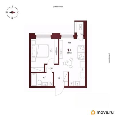 1-комн. квартира, 38.7 м&sup2;