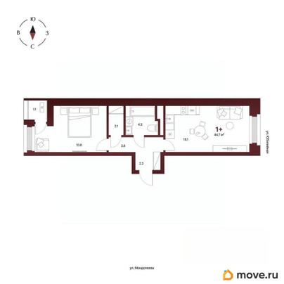 1-комн. квартира, 44.7 м&sup2;
