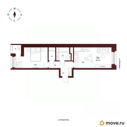 1-комн. квартира, 44.7 м&sup2;