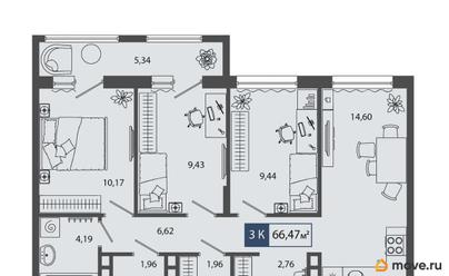 3-комн. квартира, 66.47 м&sup2;
