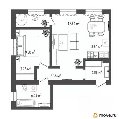 3-комн. квартира, 72.18 м&sup2;
