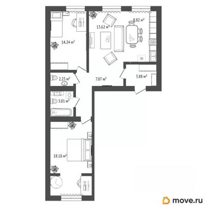 2-комн. квартира, 72.67 м&sup2;
