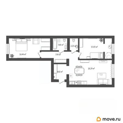 2-комн. квартира, 69.43 м&sup2;