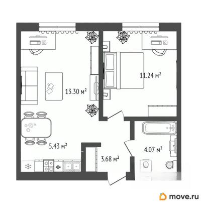 2-комн. квартира, 37.72 м&sup2;