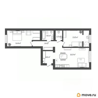 2-комн. квартира, 69.43 м&sup2;