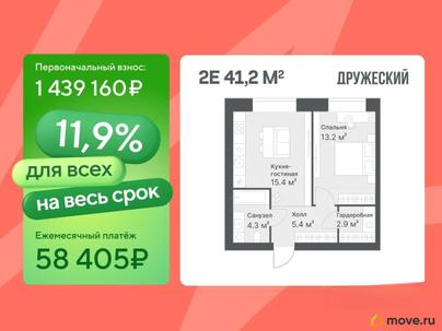 1-комн. квартира, 41.2 м&sup2;