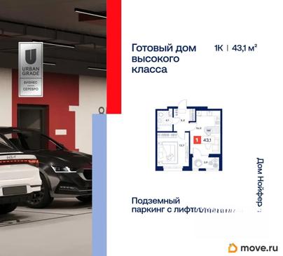 1-комн. квартира, 43.1 м&sup2;