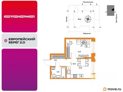 1-комн. квартира, 33.15 м&sup2;