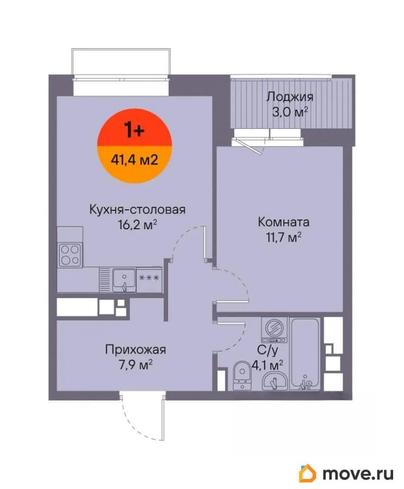 1-комн. квартира, 41.4 м&sup2;