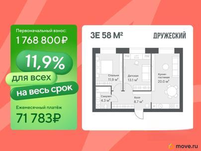 2-комн. квартира, 58 м&sup2;