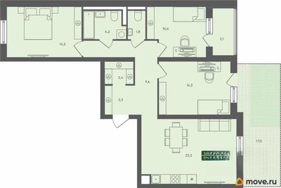 3-комн. квартира, 103.2 м&sup2;