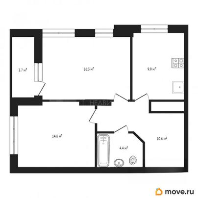 2-комн. квартира, 56.3 м&sup2;