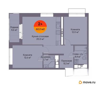 2-комн. квартира, 62.2 м&sup2;
