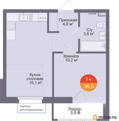 1-комн. квартира, 36.5 м&sup2;