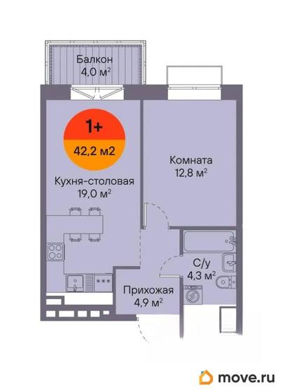 1-комн. квартира, 42.2 м&sup2;