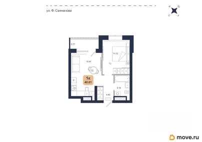 1-комн. квартира, 40.01 м&sup2;