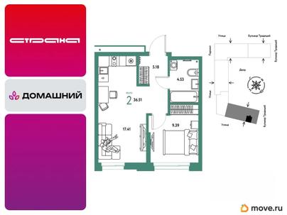 2-комн. квартира, 36.51 м&sup2;