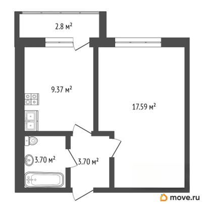 1-комн. квартира, 34.36 м&sup2;