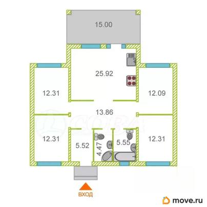 коттедж, 124 м&sup2;, 6.31 сотки