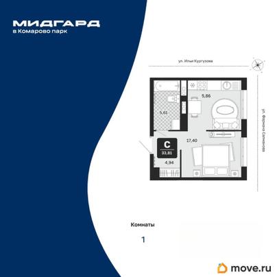 1-комн. квартира, 33.81 м&sup2;