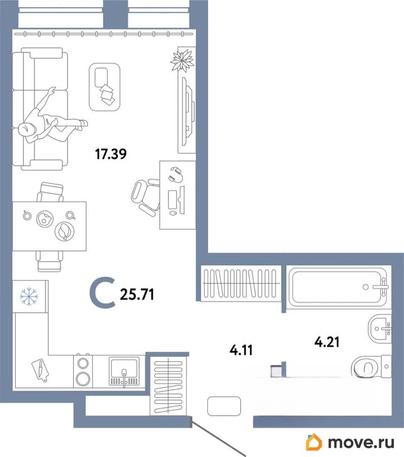 студия, 25.43 м&sup2;