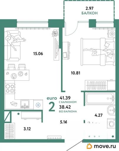 2-комн. квартира, 41.5 м&sup2;