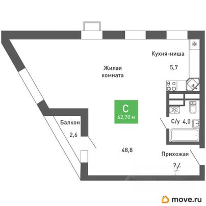 студия, 62.8 м&sup2;