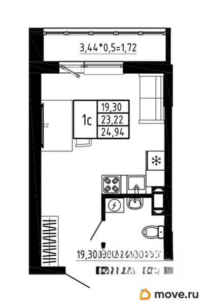 студия, 24.94 м&sup2;