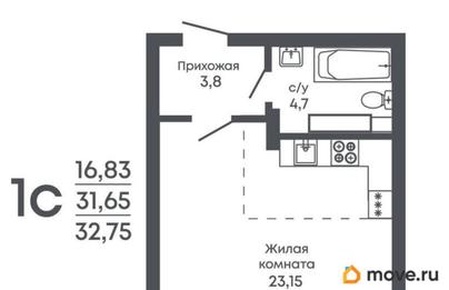 студия, 32.75 м&sup2;