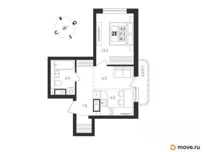 2-комн. квартира, 38.2 м&sup2;