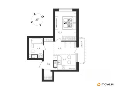 2-комн. квартира, 38.2 м&sup2;