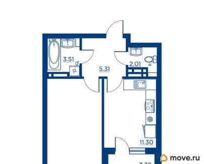 1-комн. квартира, 40.56 м&sup2;