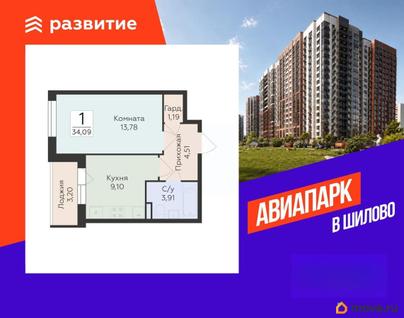 1-комн. квартира, 34.09 м&sup2;