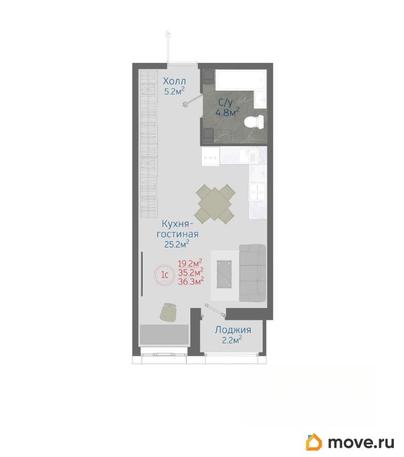 1-комн. квартира, 36.3 м&sup2;