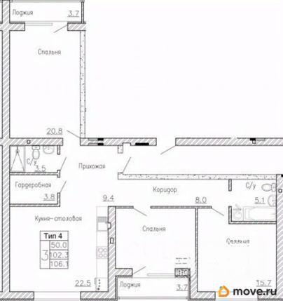 3-комн. квартира, 106.1 м&sup2;