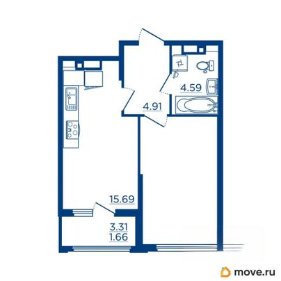 1-комн. квартира, 42.1 м&sup2;