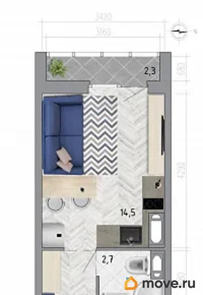 студия, 20.9 м&sup2;