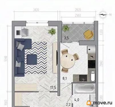 1-комн. квартира, 38.8 м&sup2;