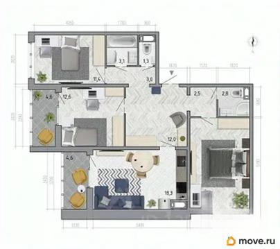 3-комн. квартира, 88.9 м&sup2;