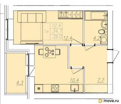 1-комн. квартира, 39 м&sup2;