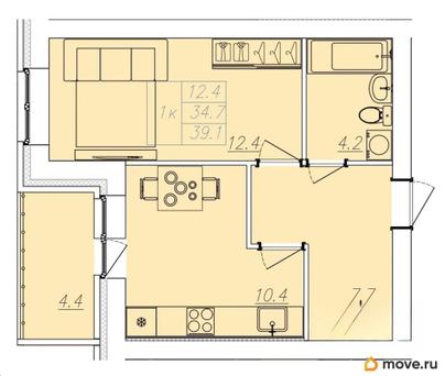 1-комн. квартира, 39.1 м&sup2;